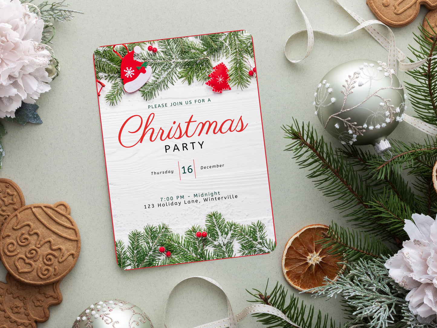 Editable Santa Hat Christmas Party Invitation (Digital Download)