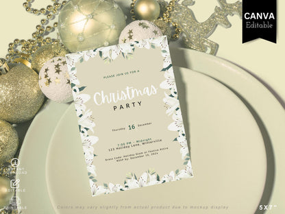 Floral Christmas Party Invitation: Editable Template (Digital Download)