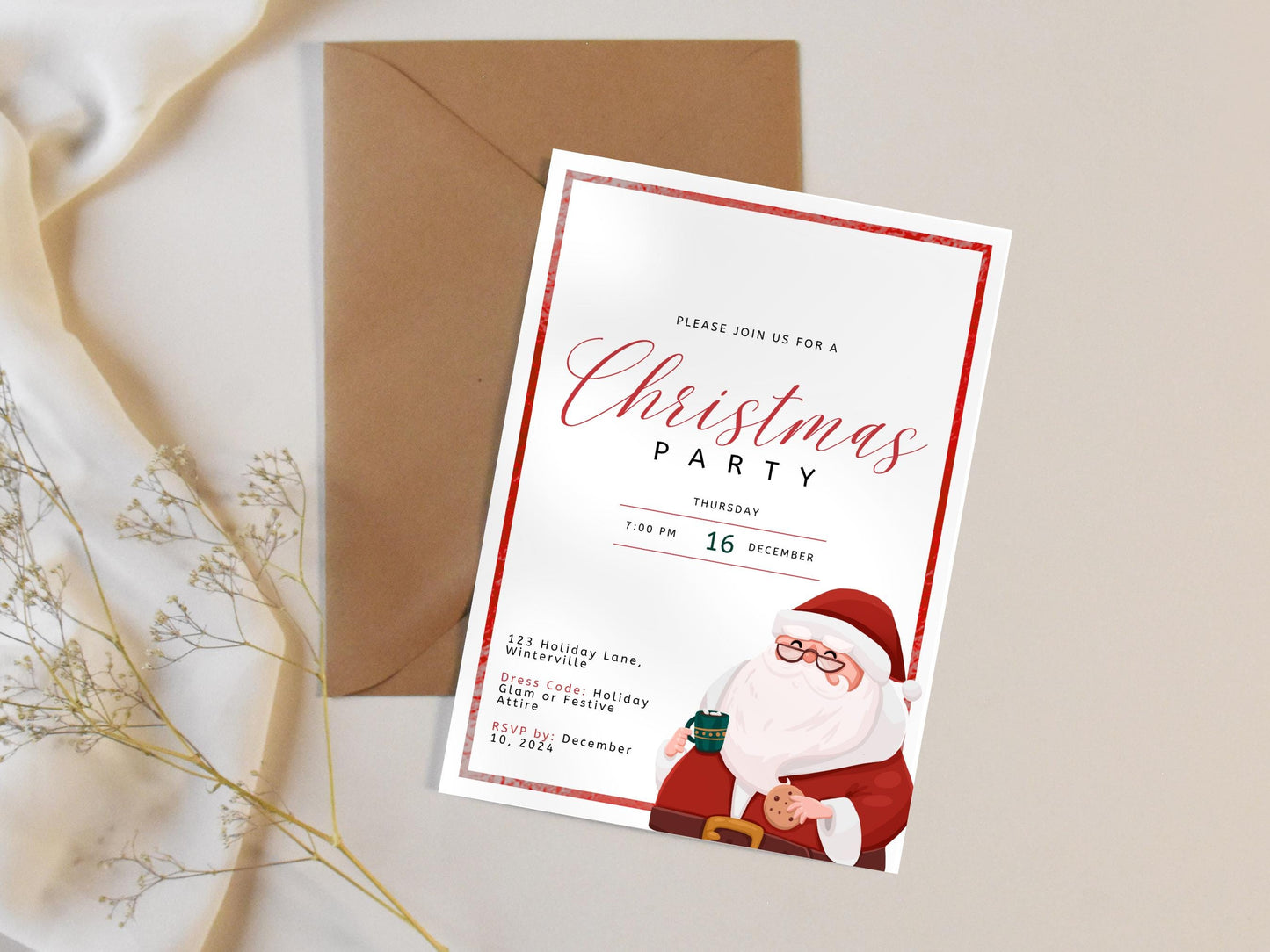 Editable Santa Hat Christmas Party Invitation (Printable Template)
