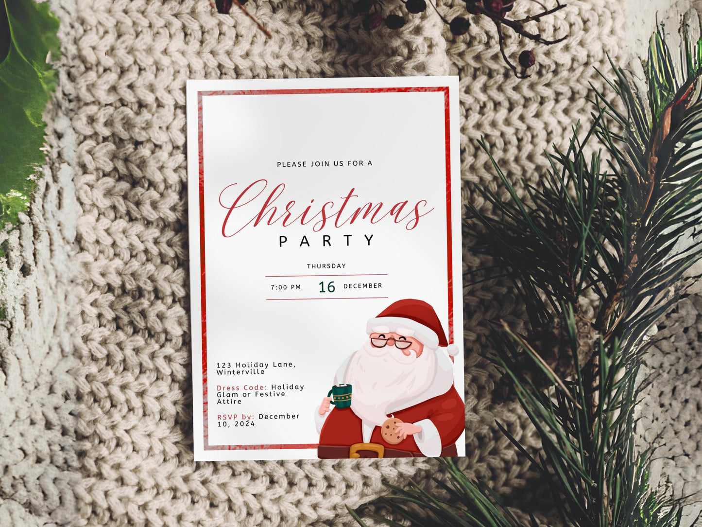 Editable Santa Hat Christmas Party Invitation (Printable Template)