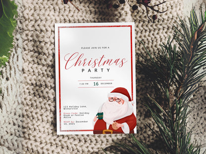 Editable Santa Hat Christmas Party Invitation (Printable Template)