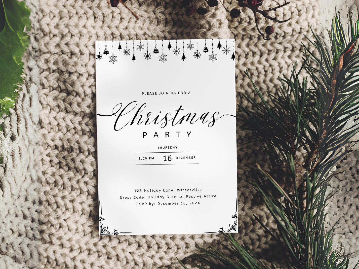 Editable Christmas Party Invitation: Modern Holiday Template (Digital Download)