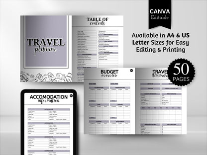 Travel Planner Bundle: 50-Page Itinerary Template (A4 & US Letter) (Digital Download)