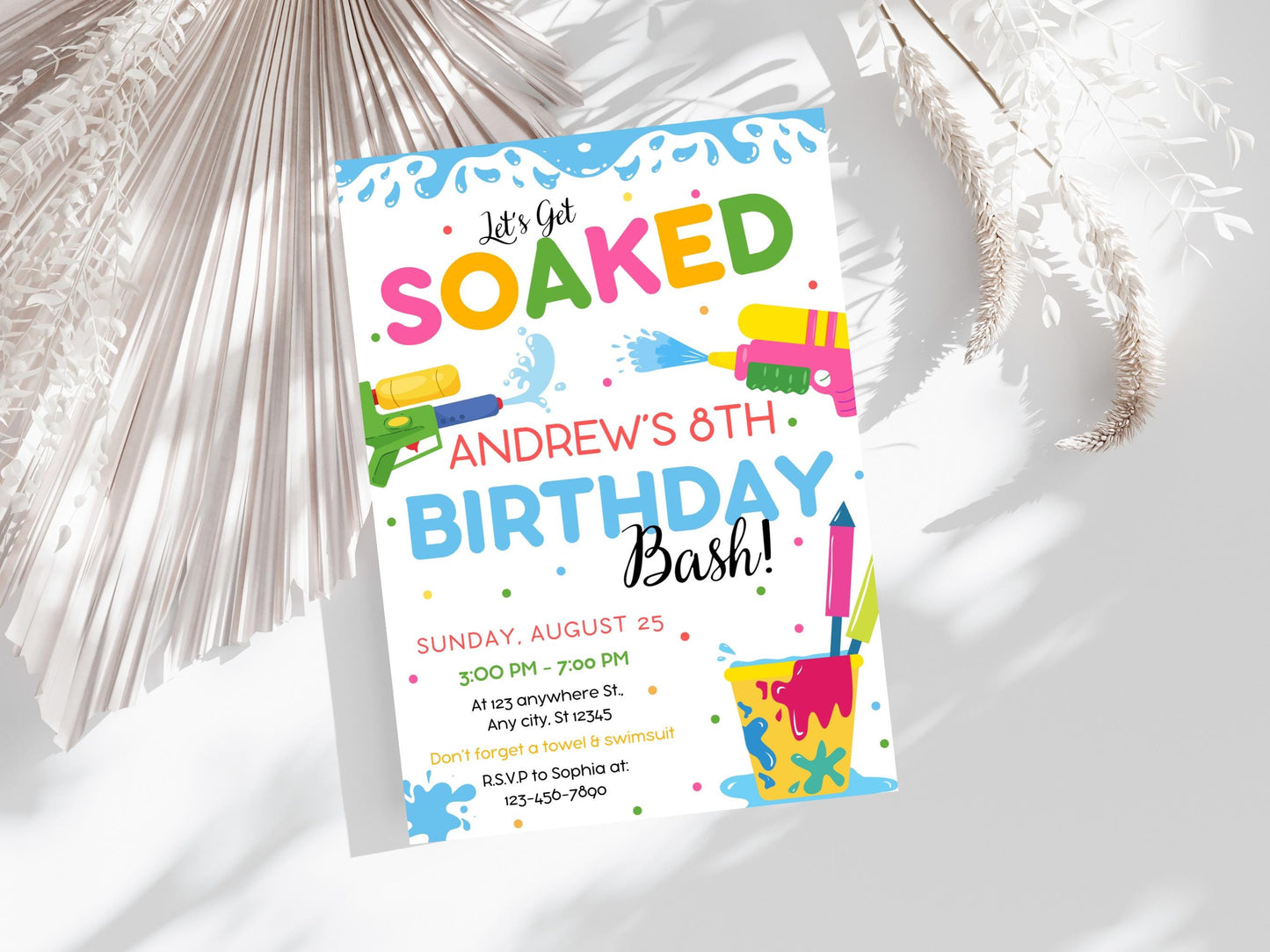 Water Gun Birthday Invitation Template, Editable Water Gun Invite, Water Party Invitation, Let's Get Soaked Invite, Water Gun Splash Party
