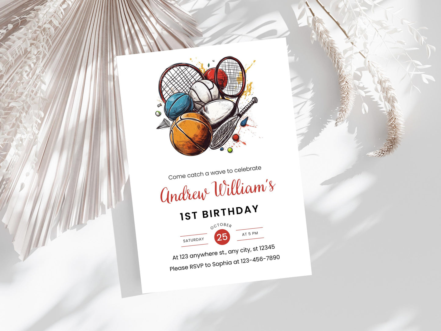 All Star Sports Birthday Invitation Template (Digital Download)