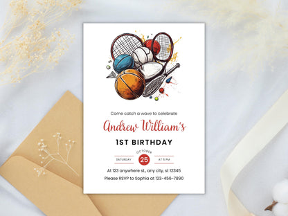 All Star Sports Birthday Invitation Template (Digital Download)