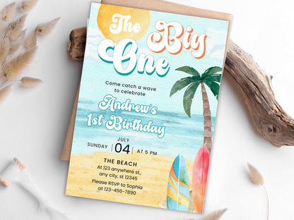 Editable Big One Beach Birthday Invitation Template (PDF)