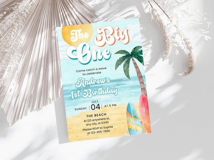 Editable Big One Beach Birthday Invitation Template (PDF)