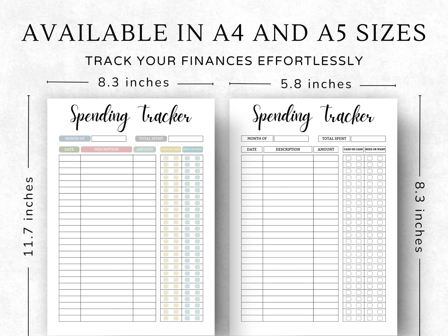 Printable Spending Tracker: Budget Chart, A4/A5 PDF, Editable Canva Link (Digital Download)