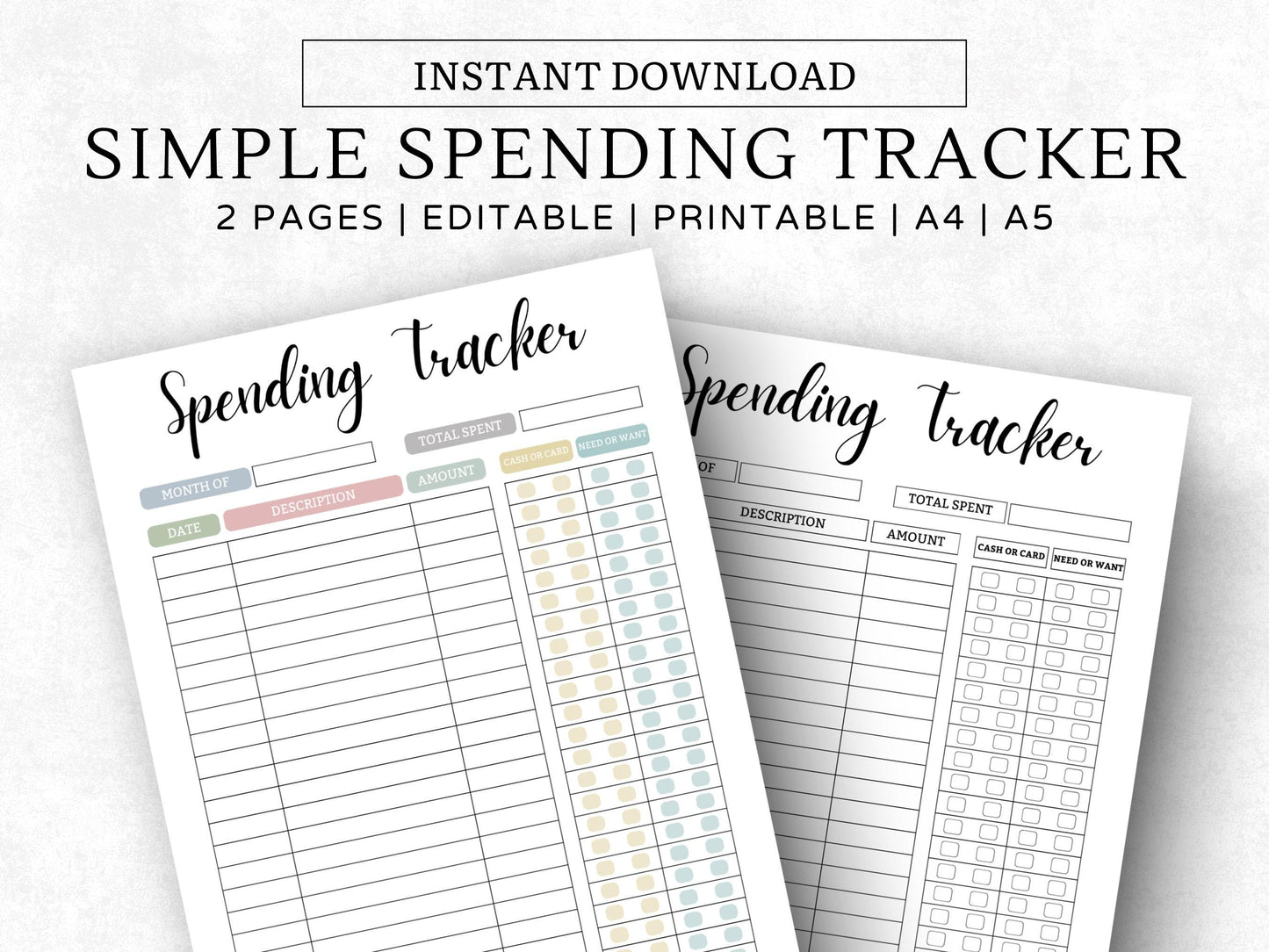 Printable Spending Tracker: Budget Chart, A4/A5 PDF, Editable Canva Link (Digital Download)