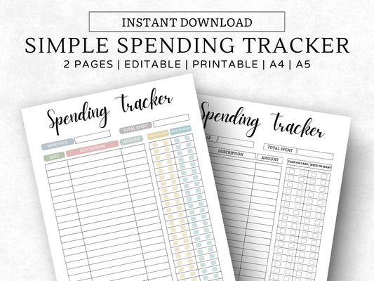 Printable Spending Tracker: Budget Chart, A4/A5 PDF, Editable Canva Link (Digital Download)