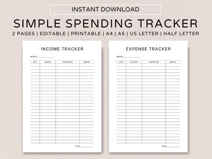 Editable Income and Expense Tracker Template (Digital Download)