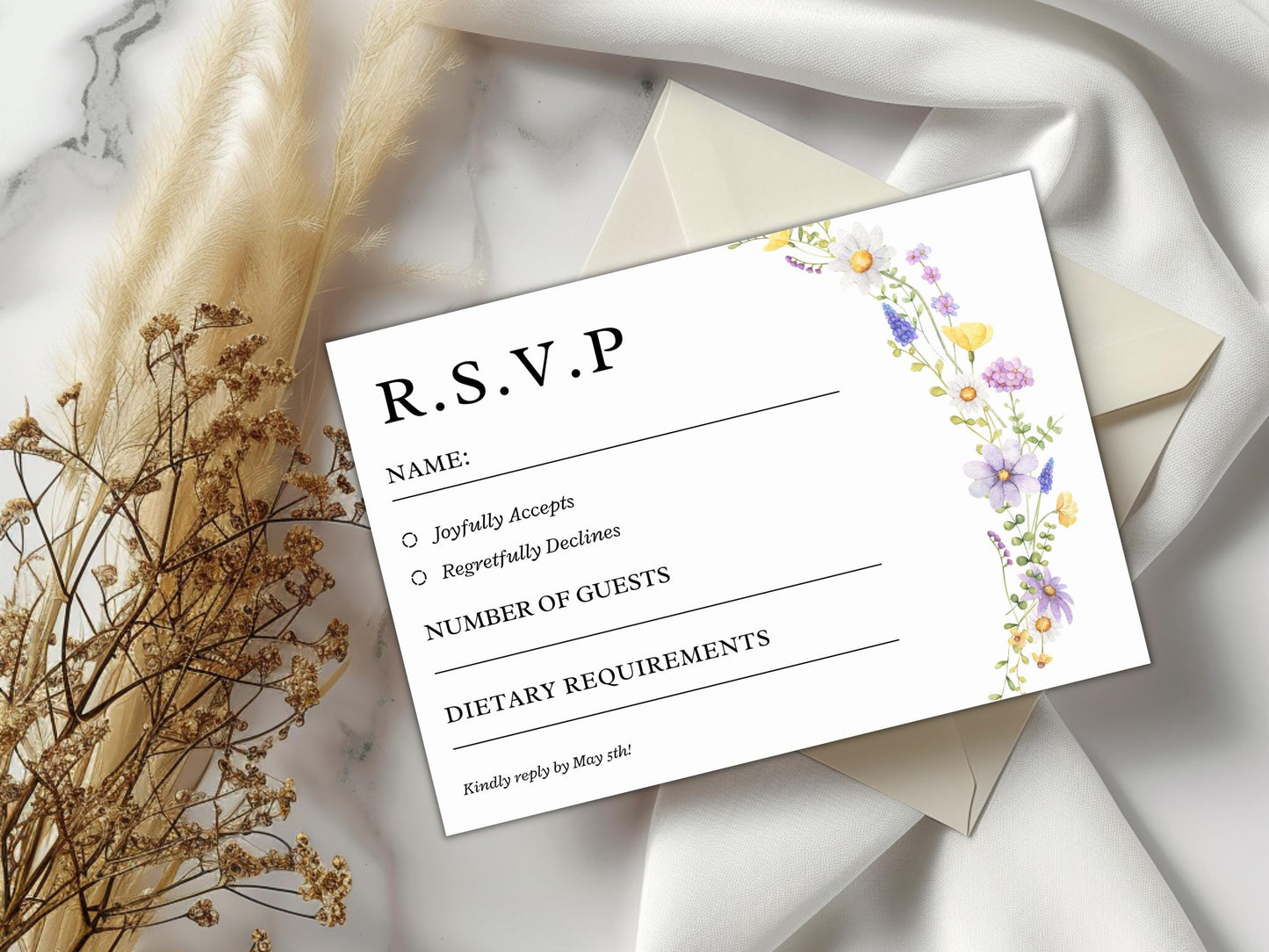 Editable Wildflower Wedding Invitation Template: Printable Greenery Invite (Digital Download)