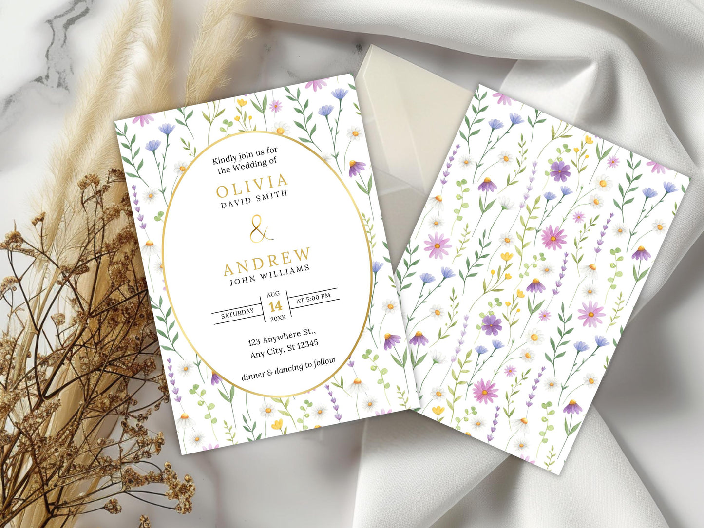Editable Wildflower Wedding Invitation Template (Digital Download)
