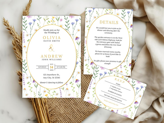 Editable Wildflower Wedding Invitation Template (Digital Download)