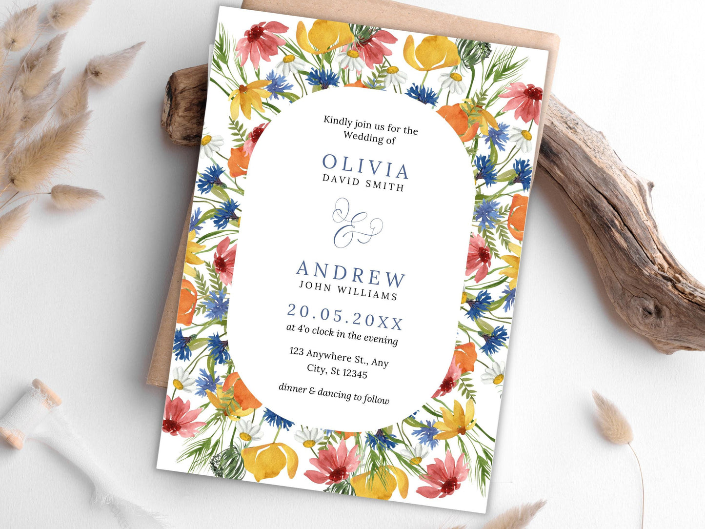 Garden Flowers Wedding Invitation Template (PDF)