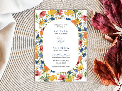 Garden Flowers Wedding Invitation Template (PDF)