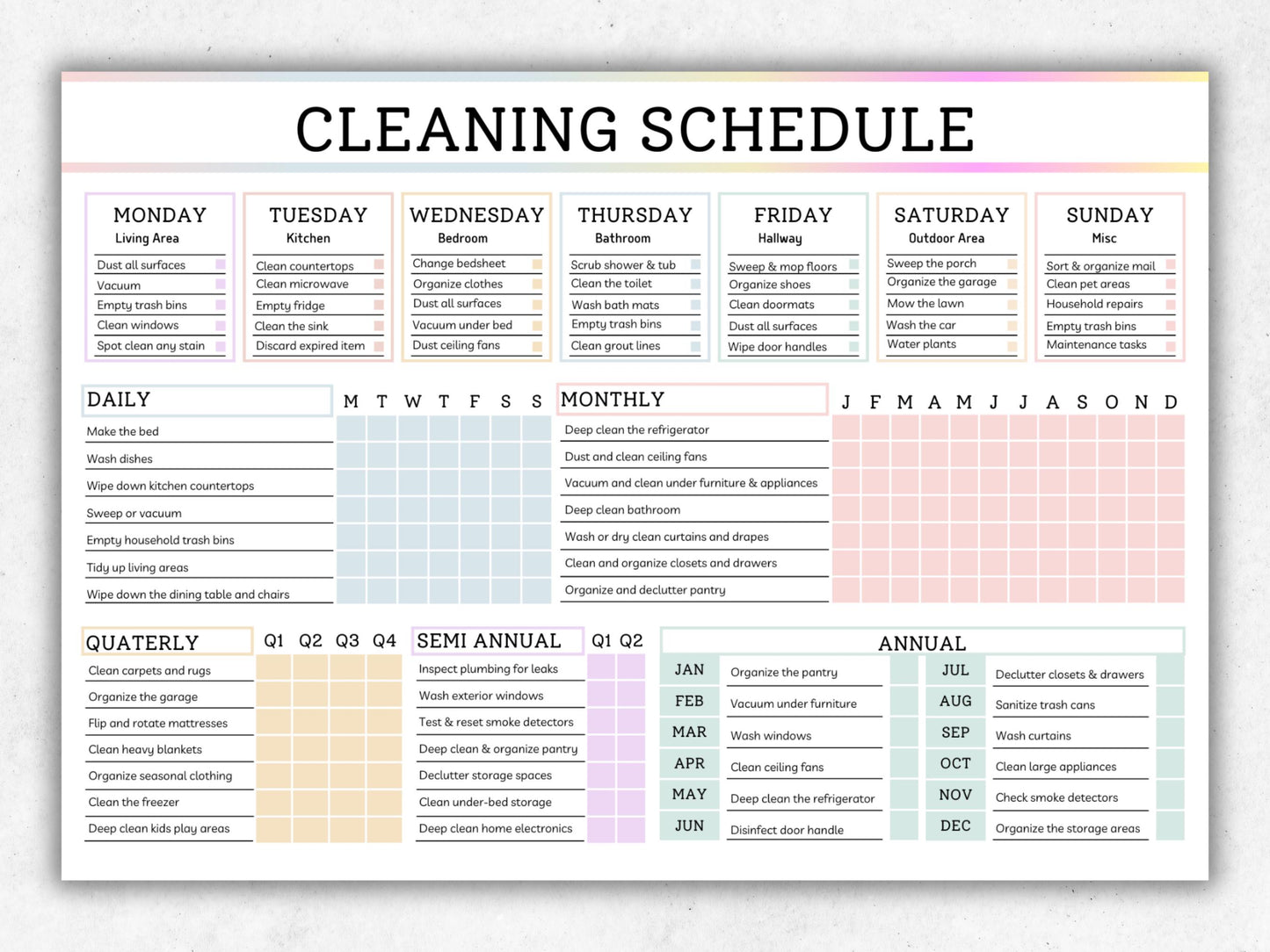 Cleaning Schedule Checklist Bundle: Editable Household Chores Chart (Canva PDF)