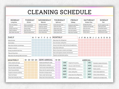 Cleaning Schedule Checklist Bundle: Editable Household Chores Chart (Canva PDF)
