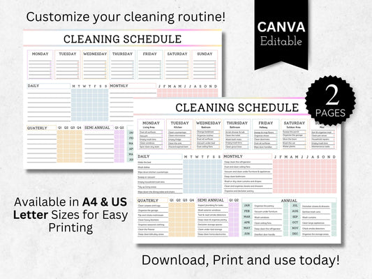 Cleaning Schedule Checklist Bundle: Editable Household Chores Chart (Canva PDF)