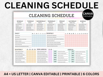 Cleaning Schedule Checklist Bundle: Editable Household Chores Chart (Canva PDF)