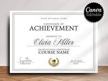Editable Course Certificate Template: Printable Certificate of Completion (PDF)
