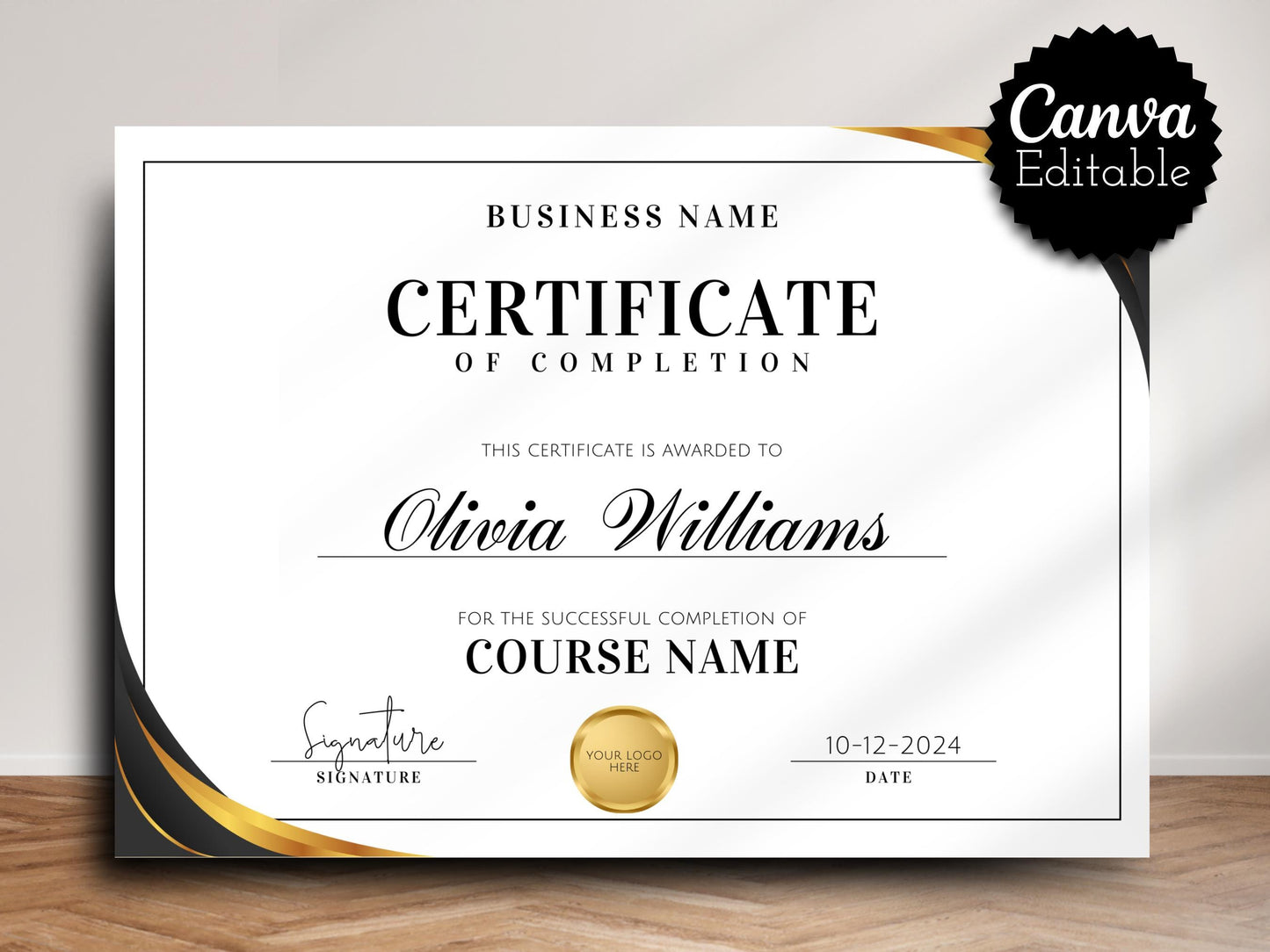 Printable Certificate of Completion Template: Elegant Course Award (Canva Editable)
