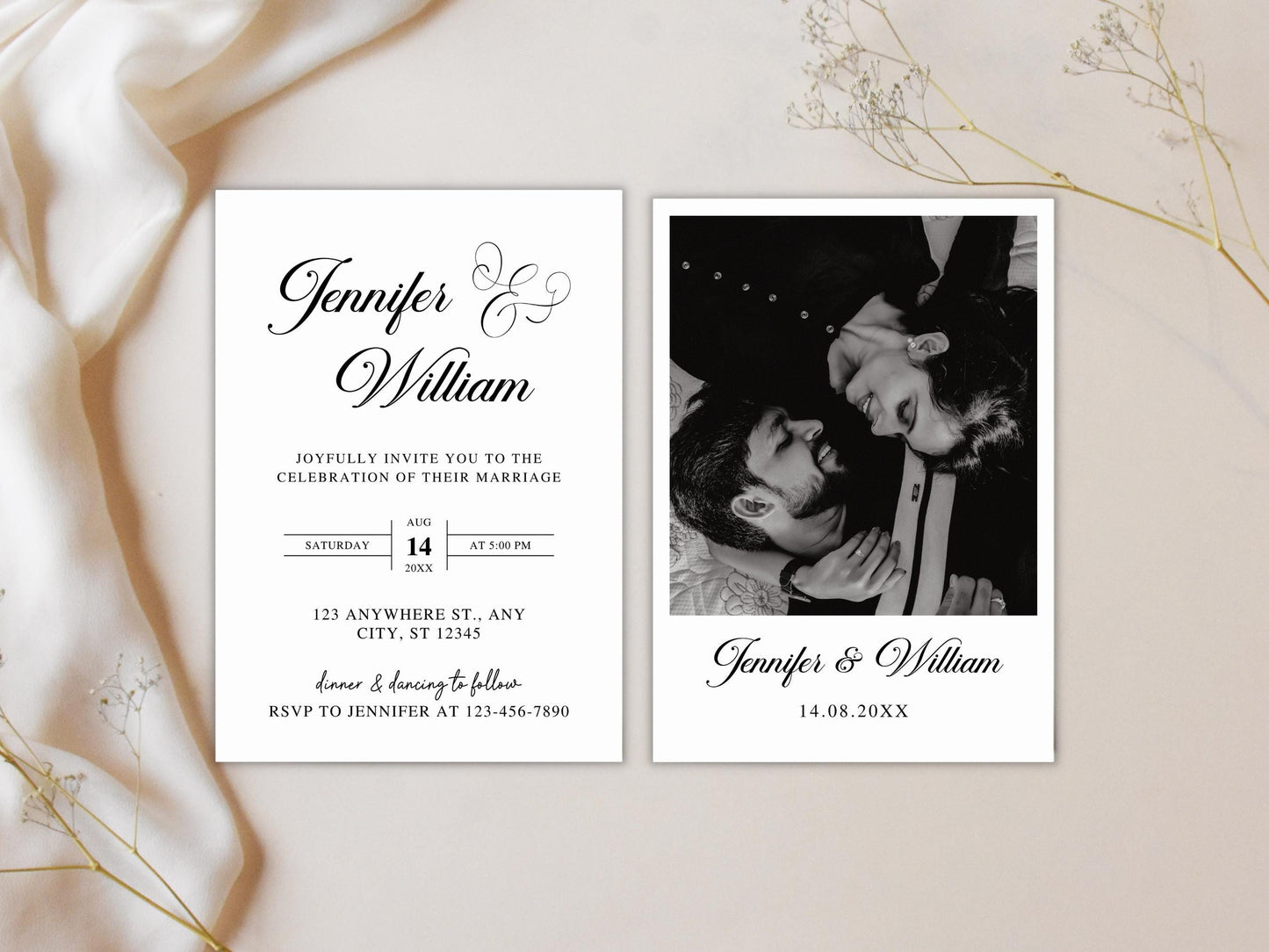 Minimalist Photo Wedding Invitation Template: Boho Style (Digital Download)