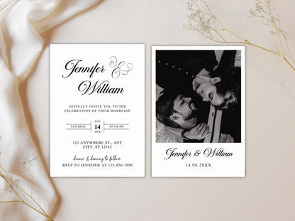 Minimalist Photo Wedding Invitation Template: Boho Style (Digital Download)
