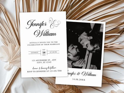 Minimalist Photo Wedding Invitation Template: Boho Style (Digital Download)