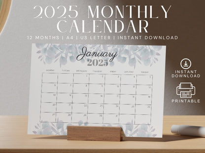 2025 Floral Calendar Printable: Monthly Elegant Design (Instant Download)