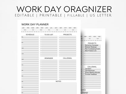Work Day Planner Printable: Editable Office Organizer (Canva & PDF)