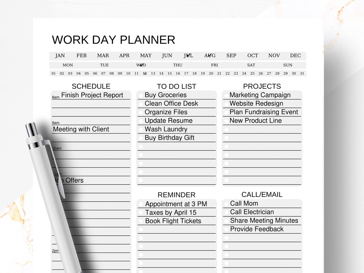 Work Day Planner Printable: Editable Office Organizer (Canva & PDF)