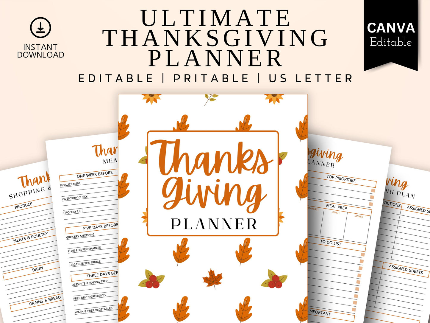 Thanksgiving Planner Template: Fall Holiday Organizer (PDF)