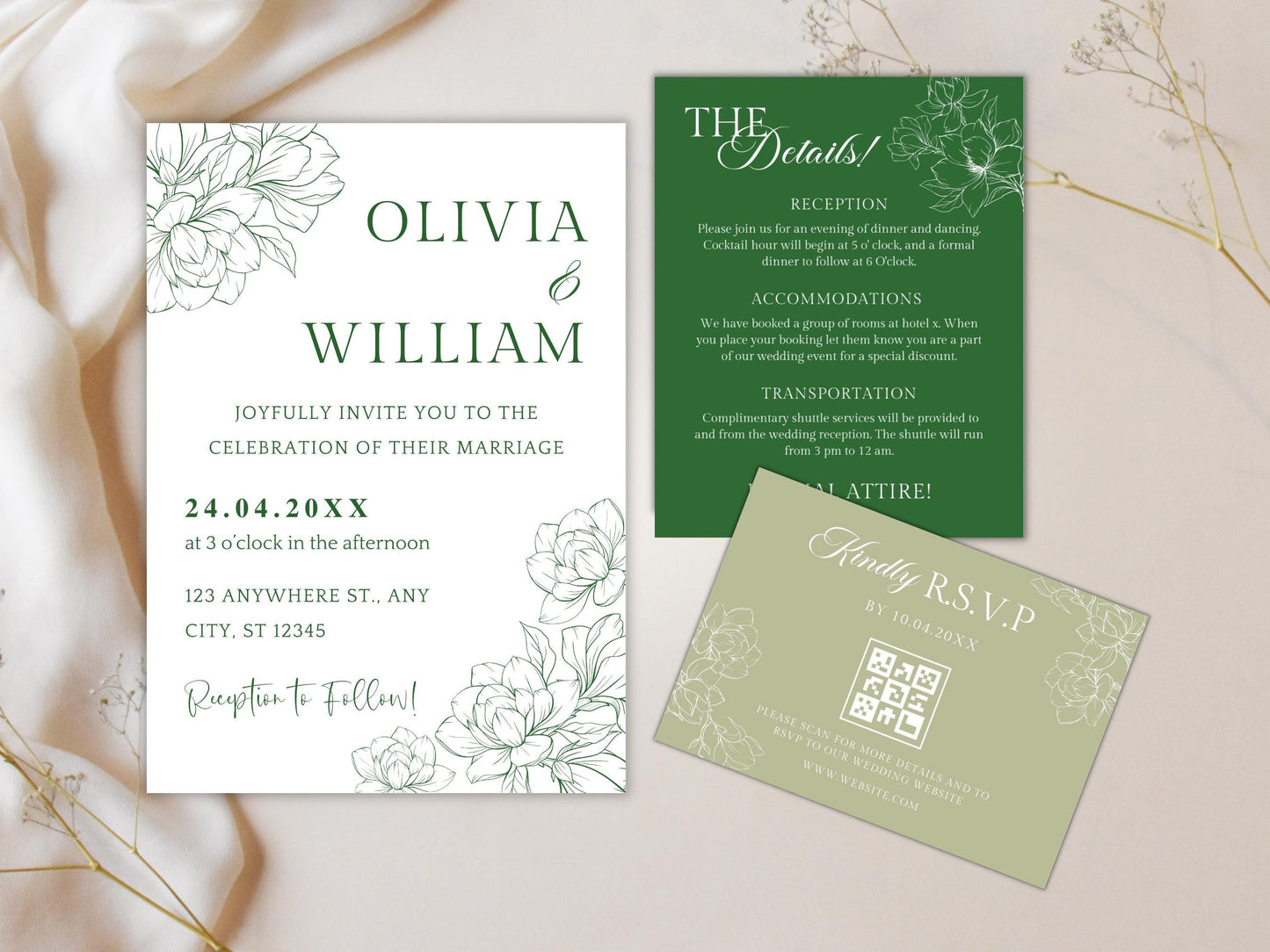 Floral Wedding Invitation Template: Minimalist Design (Digital Download)
