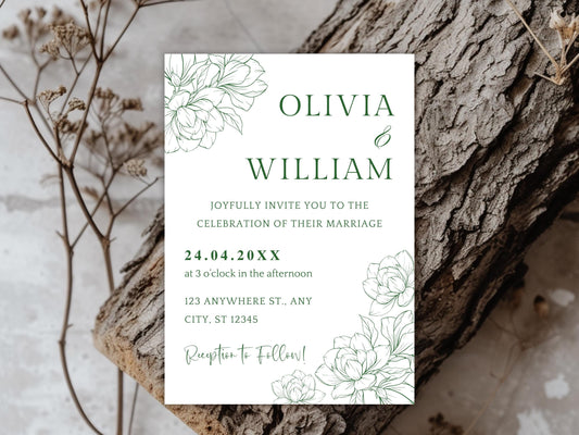 Floral Wedding Invitation Template: Minimalist Design (Digital Download)