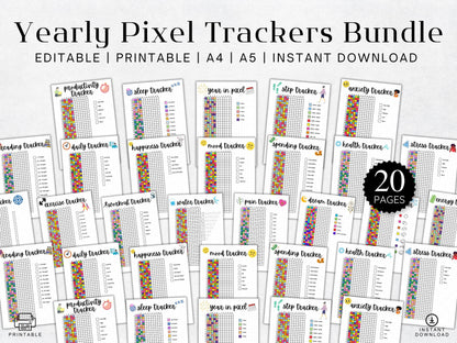 2026 Yearly Pixel Tracker Bundle, Editable & Printable (Digital Download)
