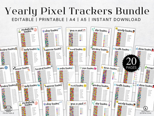 2026 Yearly Pixel Tracker Bundle, Editable & Printable (Digital Download)