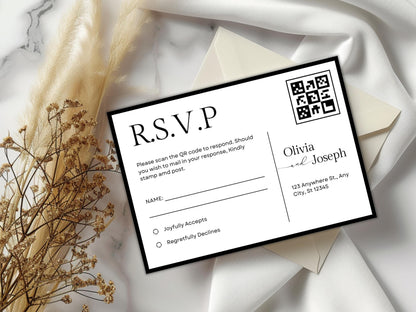 Minimalist Wedding Invitation Template with QR Code (Digital Download)