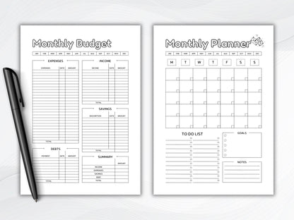 Printable Monthly Planner Bundle: To-Do List, Budget, Gratitude (A4/A5 Digital Download)