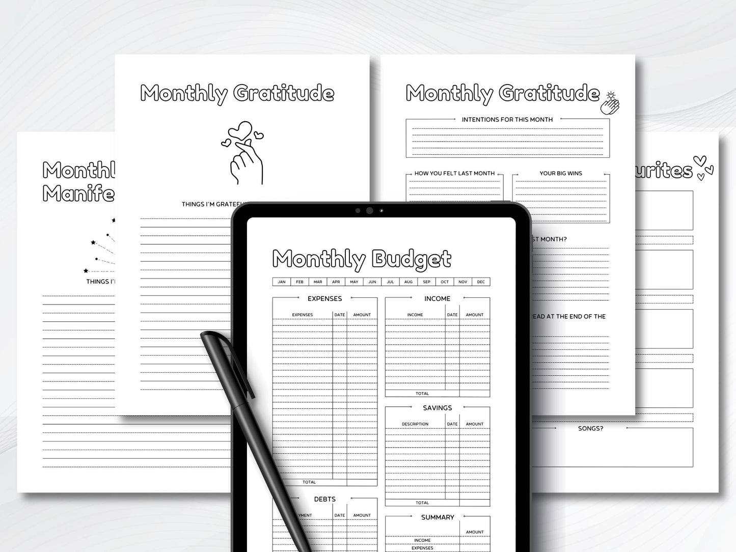 Printable Monthly Planner Bundle: To-Do List, Budget, Gratitude (A4/A5 Digital Download)