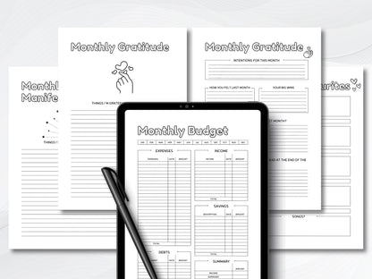 Printable Monthly Planner Bundle: To-Do List, Budget, Gratitude (A4/A5 Digital Download)