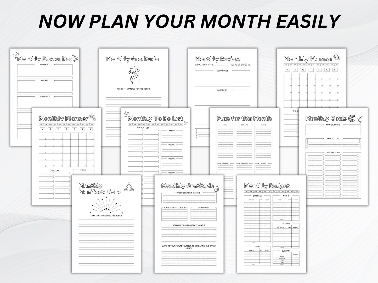 Printable Monthly Planner Bundle: To-Do List, Budget, Gratitude (A4/A5 Digital Download)