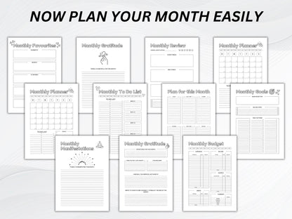 Printable Monthly Planner Bundle: To-Do List, Budget, Gratitude (A4/A5 Digital Download)