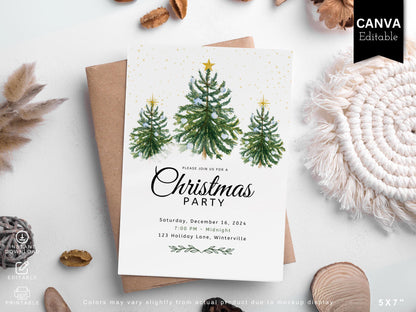 Editable Christmas Party Invitation Template | Holiday Party Invite | Canva Printable Digital Download PDF