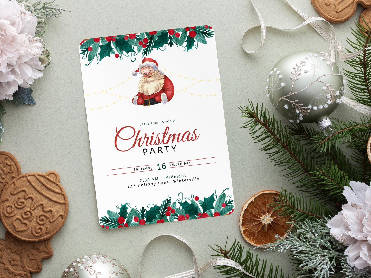 Editable Santa Hat Christmas Party Invitation | Holiday Party Invite Template | Canva Printable PDF