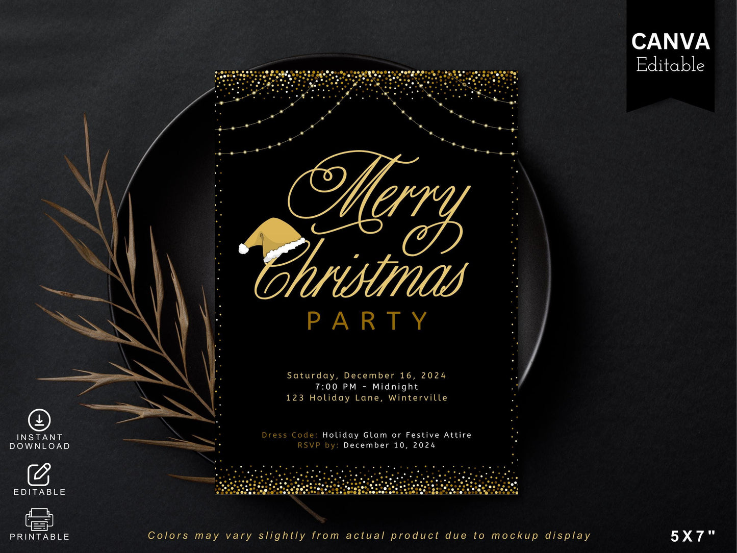Editable Santa Hat Christmas Party Invitation: Modern Holiday Template (PDF)