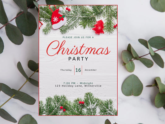 Editable Santa Hat Christmas Party Invitation (Digital Download)