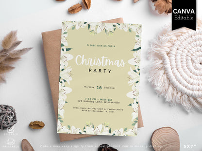 Floral Christmas Party Invitation: Editable Template (Digital Download)