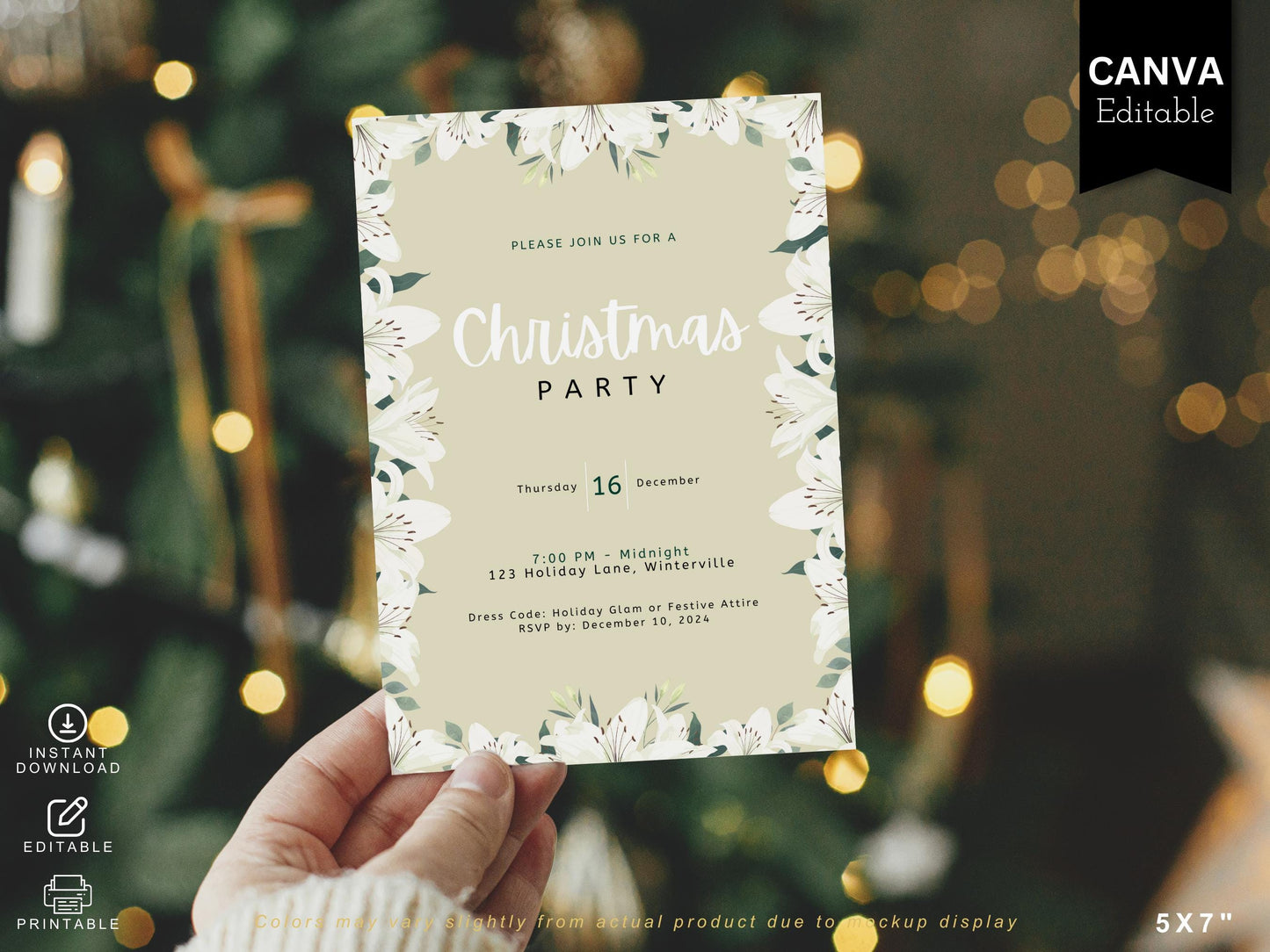 Floral Christmas Party Invitation: Editable Template (Digital Download)